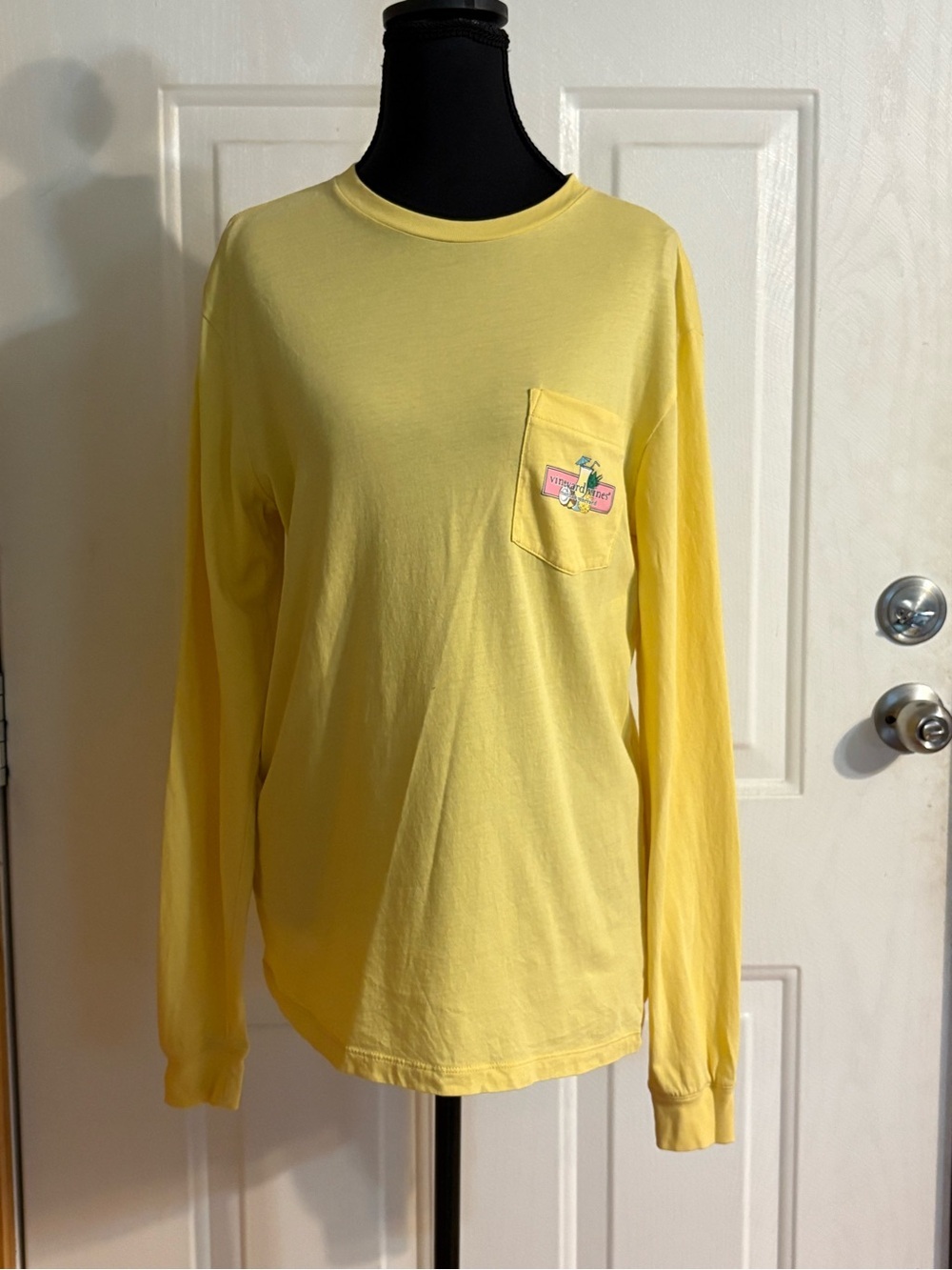 Vineyard Vines Yellow Long-Sleeve Pocket Tee “Martha’s Vineyard” 100% cotton XS